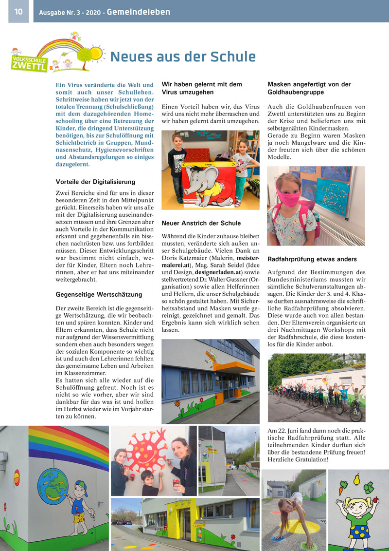 Gemeindepost Zwettl Rodl Juli 2020 Volksschule